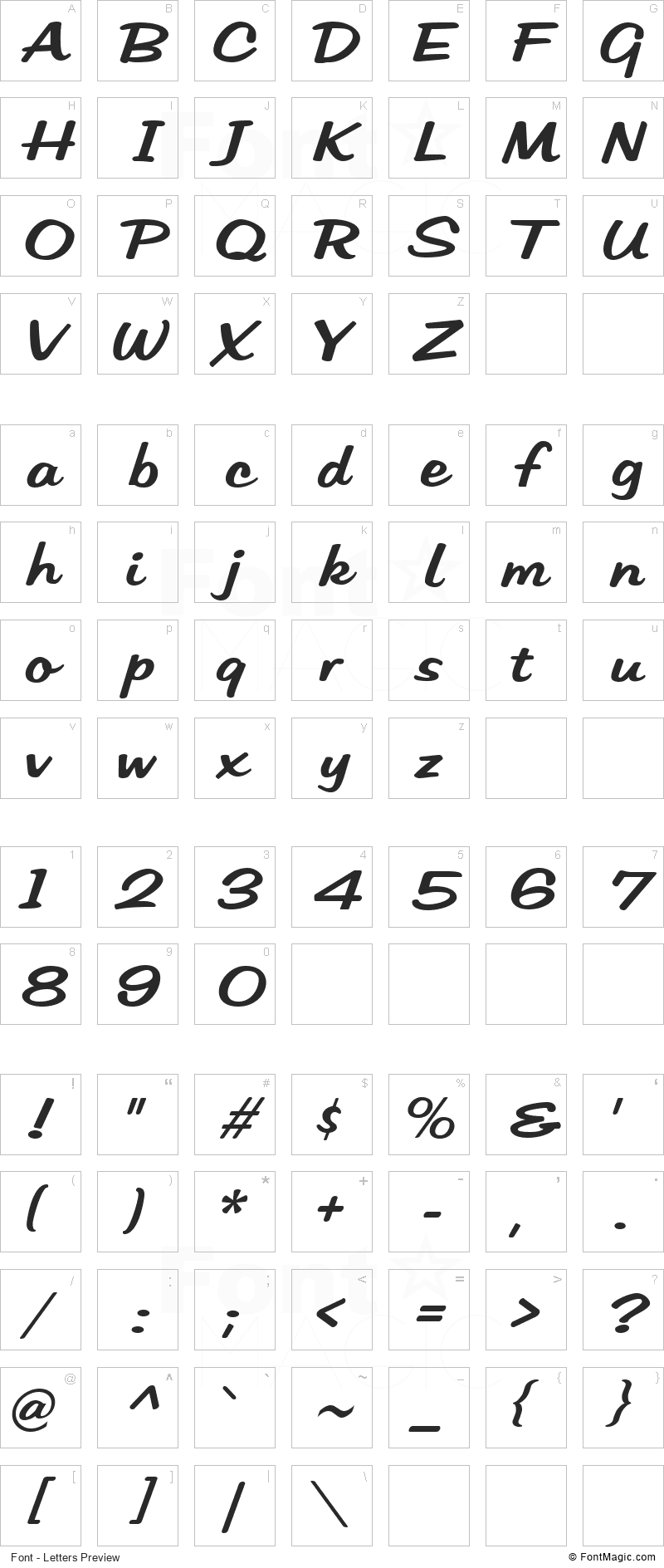 HFF Low Sun Font - All Latters Preview Chart